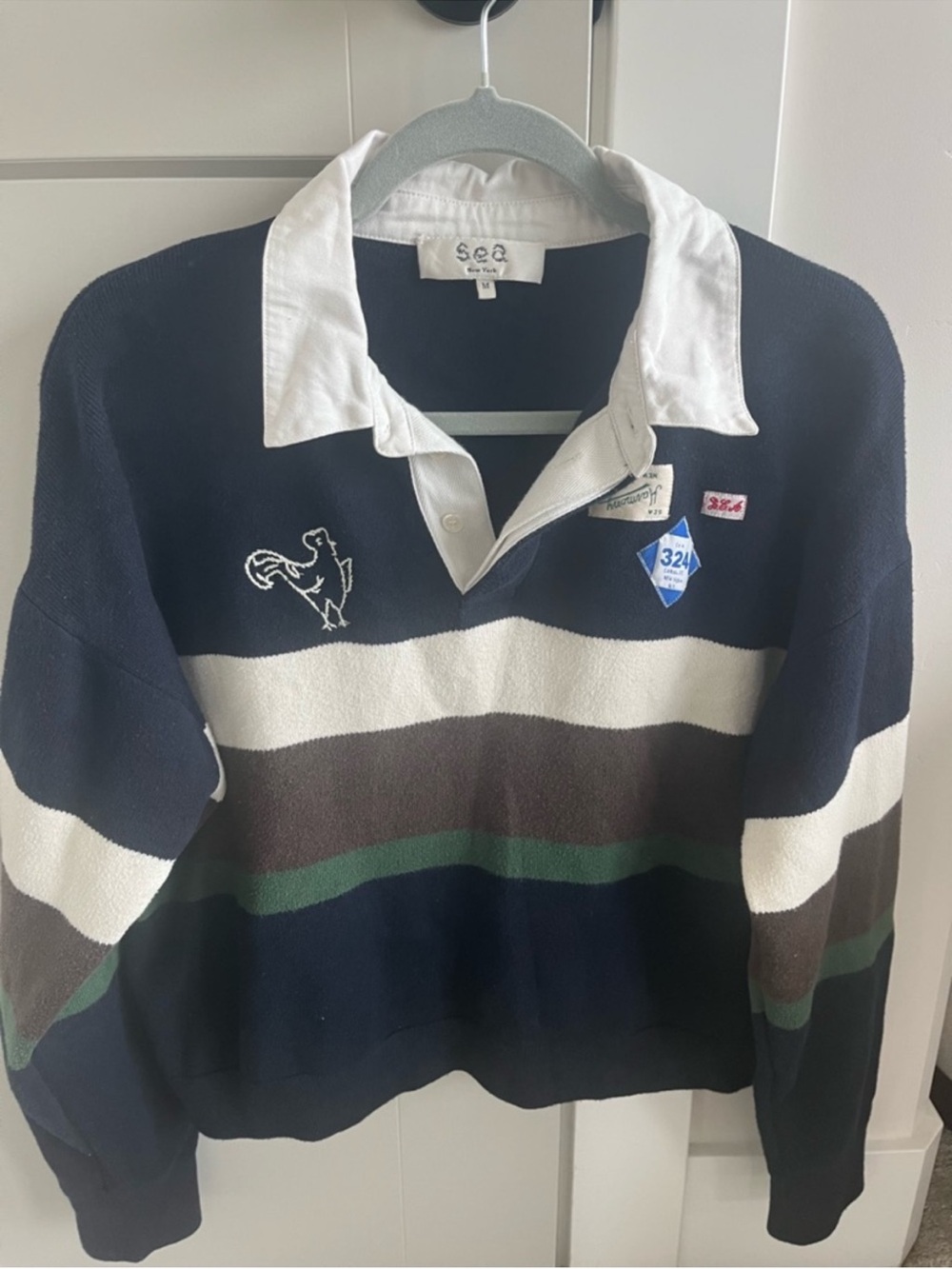 Sea New York Navy, White, Brown & Green Striped Rugby Sweatshirt - Picture 5 of 16